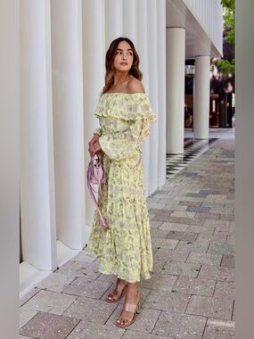 ASTR the Label Kaylani Dress in Yellow Grey Floral NWOT